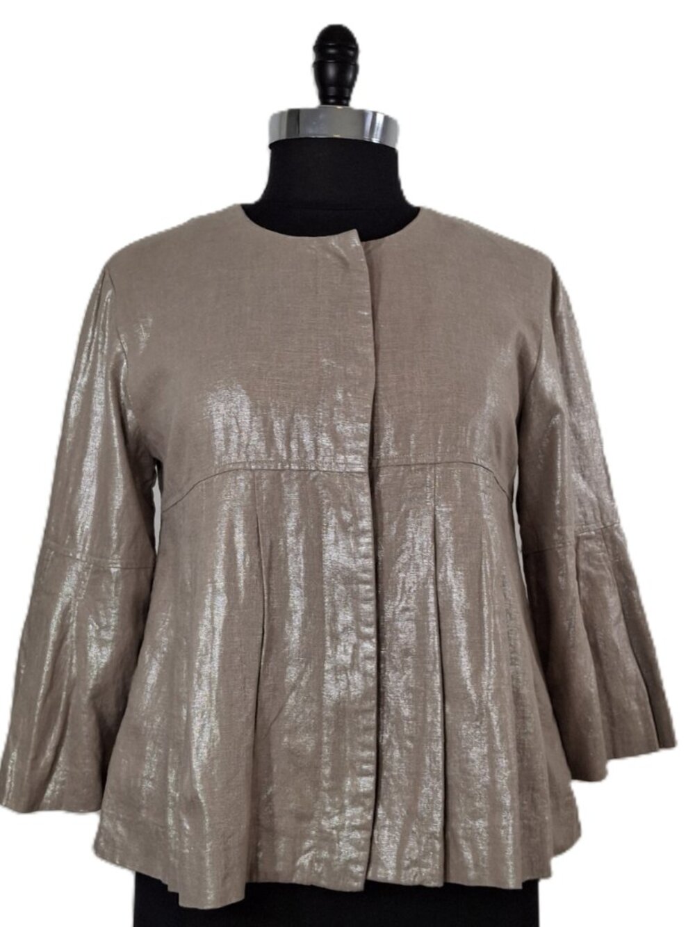 Metallic Shimmer Sz M Swing Jacket Taupe Gold Flare Bell Sleeve Party Event